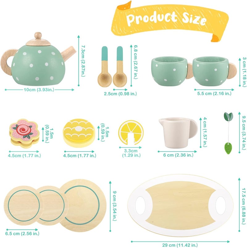 TARIOMART Wooden Tea Set for Little Girls,Wooden Toys Toddler Tea Set Play Kitchen Accessories for Kids Pretend Play Food Playset for Kids Tea Party 15Pcs - Image 3